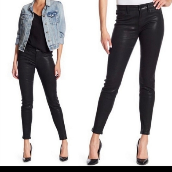 Anthropologie Level 99 Black Coated Skinny Jeans